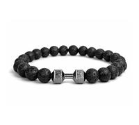 LLUXIA Bracelet LIVE LIFT - Perles Naturelles Pierre de Lave 8mm avec Pendentif Haltère - Accessoire Unisexe Sport, Mode & Lithothérapie - Bijou Mixte Homme Femme Musculation & Bien-Être Sportif