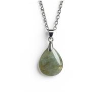 LLUXIA Collier Pendentif Goutte en Labradorite Naturelle - Chaîne en Acier Inoxydable - Pendentif Énergétique - Pierre Naturelle - Bijou Spirituel Fait Main Cadeau pour Femme Fille Ado