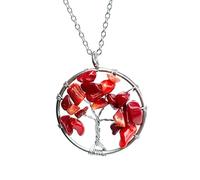 LLUXIA Pendentif Arbre de Vie en Jade Rouge Corail - Pierre d’Énergie et de Vitalité - Acier Inoxydable argenté - Chaîne Offerte - Bijou Énergétique Symbolique Femme Fille