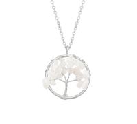 LLUXIA Pendentif Arbre de Vie en Quartz Clair - Pendentif en acier inoxydable - Bijou Spirituel en Pierre Naturelle - Chaîne Offerte - Lithotherapie Bien être - Cadeau Symbole d’Énergie & Protection