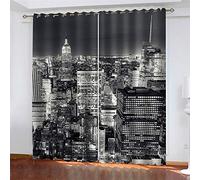 LLWERSJ 2 Pièce Rideau Occultant À Oeillets Réduction du Bruit Rideaux - Vue de Nuit de New York - Rideau Occultant Décor Microfibre pour Chambre d'enfants Salon 2 Pièces 110x215cm