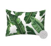 LLWYH Housse de Coussin D'Extérieur 20x30 cm Lot de 2 Impermeable Housses de Coussin Vert Blanc Taie d'oreiller en Lin Feuille Coussin Decoratif pour Canapé, Salon, Balcon, Jardin -FS84