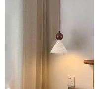 LLXDFUU 13 * 18 cm Lampe suspendue en pierre naturelle rétro rustique tricolore en bois massif Lampe suspendue en pierre Abat-jour conique Wabi-sabi Luminaire suspendu pour îlot de cuisine Salle à man