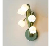 LLXDFUU Applique murale à fleurs moderne, luminaire mural vert élégant, lampe murale de chevet en verre de lys créatif français pour chambre à coucher, cuisine, îlot, lampe murale décorative d'intérie
