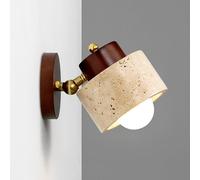 LLXDFUU Applique murale moderne en pierre - Lampe de chevet en forme de dôme nordique en travertin jaune - Applique murale en pierre naturelle - Lampe murale en bois massif pour salon, chambre à couch