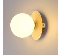 LLXDFUU Applique murale moderne simple à grain de bois couleur noyer Appliques murales de salon Lampe murale nordique G9 Globe Décor élégant Appliques murales LED pour chambre à coucher Chevet Couloir
