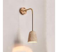 LLXDFUU Appliques murales modernes pour salon américain E27 applique murale lampe en bois massif chambre intérieure Wabi-Sabi applique murale chambres loft travertin jaune couloir chevet veilleuse déc