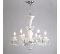 LLXDFUU Lustre en cristal vintage français Mid Century Modern Salle à manger luminaire 6 lumières Grand cristal Spoutnik Plafonnier Fleur en forme de verre de lait Plafonnier pour salon chambre à couc