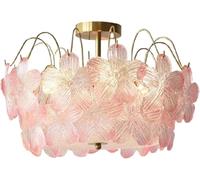 LLXDFUU Plafonnier à fleurs en verre rose/blanc Lustre à fleurs roses pour chambre de fille Lampe à suspension moderne en cristal à 6 lumières Lampe à suspension rustique en lotus Lampe suspendue de f