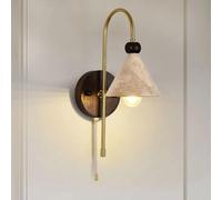 LLXDFUU Wabi Sabi Vintage Luminaire Pour Salle de Lecture Chambre Moderne Applique Murale E27 Travertin Jaune Applique Murale Salle de Bain Française Vanité Murale Avec Chaîne De Traction En Forme D’e