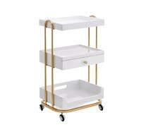 LLXTJJY Plateau de Salon Roulant à 3 Niveaux sur roulettes, Plateau de Coiffeur de beauté, Chariot Roulant avec tiroir, Chariot de Salon de beauté, Chariot de Plateau de Salon