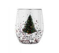 LLXTJJY Tasses en verre élégantes 300ML Christmas Tree Snowman Pattern Juice Tea Milk Coffee Mug Xmas Gift Christmas Double Wall Glass Cup Heat Resistant Water Cup Verres à boire en verre