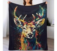 LLXXHH Cerf Impression 3D Couvertures Légère en Polaire De Flannel Linge De Lit Couvre-lit Couverture De Canapé 130×180cm