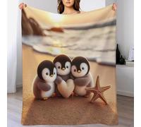 LLXXHH Couverture Pingouin Mignon, Doux, Douillette, Moelleux, Chaud, Couvertures Polaire en Flannel pour Canapé, Chambre, Voyage, 180×200cm