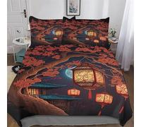 LLXXHH Lanterne Chinoise Imprimé Housse De Couette Et Taie d'oreiller Et Housse Couette 2 Pièces Parure De Lit Microfibre avec Fermeture Éclair Single(135x200cm)