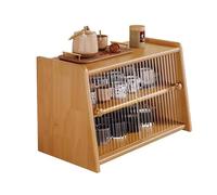 LLXYYD Almacenamiento de escritorio Para cocina Con puerta corredera, Vitrina de Dos niveles Para encimera, armario de cocina de bambú, Para oficina, decoración Del hogar, cocina.(Style A,45x29x34cm)