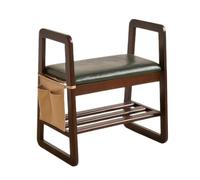 LLYLAFDC Banc à Chaussures en Bois avec accoudoirs, Tabouret de Changement avec siège rembourré, Poche latérale et étagère pour entrée, Couloir et Chambre(Wit)