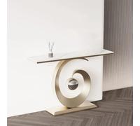 LLYLAFDC Console Moderne en Spirale, Table d'Entrée Sculptée Luxueuse avec Accent Boule Métallique, Table d'appoint Étroite pour Couloir Entrée Salon(White+Gold,80cm)