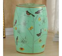 LLYLAFDC Tabouret de Jardin en céramique, Tabouret en Porcelaine en Forme de Tambour à Motifs de Fleurs, d'oiseaux et de Papillons, Table d'appoint décorative et Pouf pour Salon(Green)
