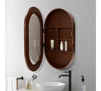 LLZJDDPLY Armoire Salle de Bain Ovale À LED, Armoire Pharmacie avec Éclairage, Armoire de Toilette Mural À 3 Couleurs, Ouverture À 180°, Réversible Gauche/Droite(Brown,60x90cm/24x35in)