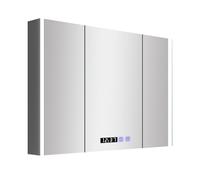 LLZJDDPLY Armoires de Salle de Bain avec Miroir, Armoire Salle De Bain Acier Inoxydable, 3 Couleurs/Gradable/Désembuage/Heure, Température, Prises(80cm/31in)