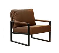 LLZJDDPLY Fauteuil de Salon en Cuir Véritable, Fauteuil de Lecture avec Dossier, Canapé Angle, Pieds en Métal Noir, pour Salon, Chambre, Bureau, Hôtel, Réception(Brown,70cm/27in)