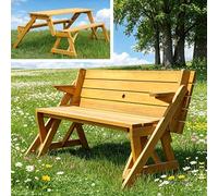 LLZJDDPLY Table de Pique-Nique Convertible 2 en 1 en Bois Massif, Mobilier Extérieur Tout-en-Un Transformable avec Trou for Parasol for Jardin, Terrasse, Arrière-Cour, Porche(Natural)