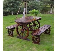 LLZJDDPLY Table et Chaise de Jardin Exterieur, Ensemble Table Chaise Jardin avec Roue de Chariot en Bois, pour Porche(120cm/47on)