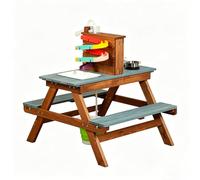 LLZJDDPLY Table Pique Nique Bois avec Table À Eau Et Cuisine de Jeu, Table de Jeu 2-en-1 Extérieure avec Rampe, Table de Jardin Enfant pour Bébés et Enfants pour Jardin, Terrasse, Patio