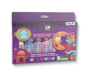 LM-Creativ Kit Peinture Fenêtres - Mille et Une Nuits, 7 couleurs (22 ml), dont contour noir, 14 modèles, pour décorations créatives et loisirs créatifs, idéal aussi pour le Ramadan