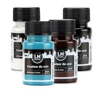 LM-Kreativ Lot de 4 teintures pour cuir - 50 ml - Noir, blanc, marron, bleu clair - Peinture de qualité supérieure pour l'entretien et la réparation du cuir - Pour baskets, chaussures et sacs - Pour