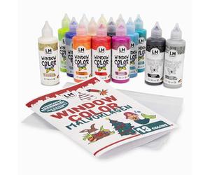 LM-Kreativ Window Color - Set 4 Saisons 15 pièces - 13 couleurs + 2 contours - Peinture pour fenêtres, à base d’eau, idéale pour décorer et offrir toute l’année