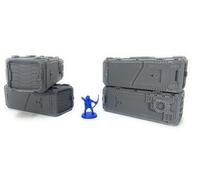 LM3D 4 conteneurs Sci-Fi Scénographie pour Wargames et Miniatures 28 mm, 117 x 52 x 45 mm, empilables.
