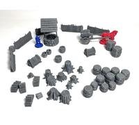 LM3D Scénographie médiévale Fantasy, 44 pièces avec puits, fûts, bois et chariot, Scatter Terrain 28 mm pour Wargames et DND