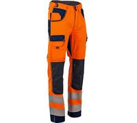 LMA Workwear 1679 POLARISATION Pantalon Bicolore, Bien Visible, avec Poches aux Genoux, Taille 48, Orange Fluo/Bleu foncé