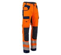 LMA Workwear Polarisation 1679 Pantalon bicolore bien visible avec poches aux genoux, taille 62, orange fluo/bleu foncé
