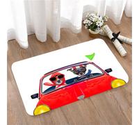 LMaFCaIGU Tapis de Porte Paillasson Interieur et Extérieur Antidérapant Absorbant,Affiche Murale représentant Un Jack Russell Rigolo conduisant Une décapotable Rouge,40x60cm