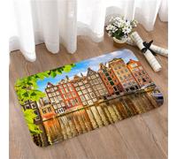 LMaFCaIGU Tapis de Porte Paillasson Interieur et Extérieur Antidérapant Absorbant,Bâtiments Traditionnels hollandais colorés Le Long du Canal de la Ville,40x60cm