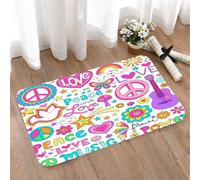 LMaFCaIGU Tapis de Porte Paillasson Interieur et Extérieur Antidérapant Absorbant,Carnet de Notes psychédélique et Groovy « Paix, Amour et Colombe » avec Papillon,40x60cm