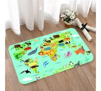 LMaFCaIGU Tapis de Porte Paillasson Interieur et Extérieur Antidérapant Absorbant,Carte du Monde Animal colorée présentant la Faune Sauvage à Travers Les Continents et Les océans,40x60cm