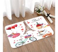 LMaFCaIGU Tapis de Porte Paillasson Interieur et Extérieur Antidérapant Absorbant,Collection Paris Peinte à la Main Vin Café Parfum et Croissant,40x60cm