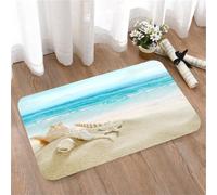LMaFCaIGU Tapis de Porte Paillasson Interieur et Extérieur Antidérapant Absorbant,Coquillages et étoiles de mer reposant sur Une Plage de Sable Fin avec Un océan Turquoise en arrière-Plan,40x60cm