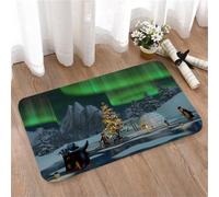 LMaFCaIGU Tapis de Porte Paillasson Interieur et Extérieur Antidérapant Absorbant,des Pingouins célèbrent Noël sur Un Paysage Arctique gelé sous Une Aurore boréale,40x60cm