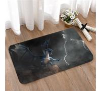 LMaFCaIGU Tapis de Porte Paillasson Interieur et Extérieur Antidérapant Absorbant,Dragon aux Ailes Bleues sur des rochers, Ciel d'orage avec éclairs et Nuages Sombres,40x60cm