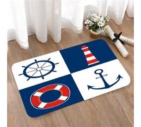LMaFCaIGU Tapis de Porte Paillasson Interieur et Extérieur Antidérapant Absorbant,Ensemble d'icônes Nautiques Barre de Navire, Phare, bouée de Sauvetage et Ancre, en Quatre Panneaux,40x60cm
