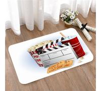 LMaFCaIGU Tapis de Porte Paillasson Interieur et Extérieur Antidérapant Absorbant,Icônes du Divertissement au cinéma Seau de Pop-Corn, Boisson fraîche et Billets de cinéma,40x60cm