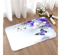 LMaFCaIGU Tapis de Porte Paillasson Interieur et Extérieur Antidérapant Absorbant,Impressions d'art Florales Bleues et Blanches avec des Papillons monarques, 40x60cm