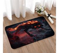 LMaFCaIGU Tapis de Porte Paillasson Interieur et Extérieur Antidérapant Absorbant,Loup géant de feu enchaîné, Yeux Rouges Face à Un Guerrier à la Hache, cimetière Sombre,40x60cm