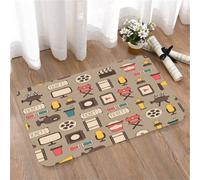 LMaFCaIGU Tapis de Porte Paillasson Interieur et Extérieur Antidérapant Absorbant, Motif sans Couture d'éléments Graphiques de Films et d'icônes de cinéma de Style Plat,40x60cm