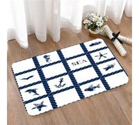 LMaFCaIGU Tapis de Porte Paillasson Interieur et Extérieur Antidérapant Absorbant,Motif sans Couture en Grille de Corde Marine, Ancre, étoile de mer, Dauphin et icônes Marines sur Fond Blanc,40x60cm